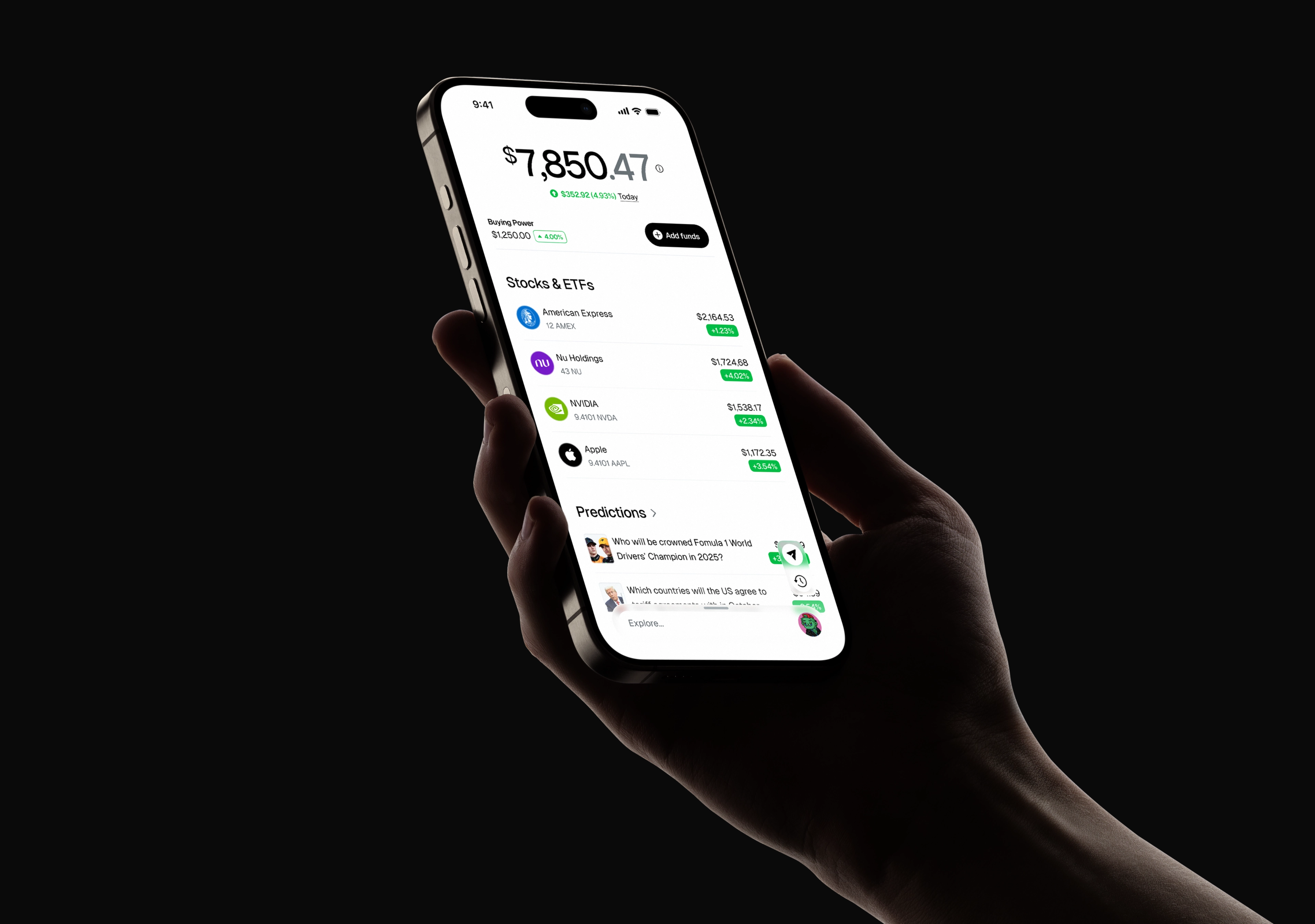 The Berry app on an iPhone, showing a stocks and ETFs portfolio